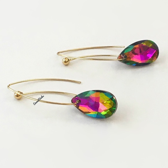 💥3/$28 New MultiColored Dimensional Rainbow Crystal Bead Drop Threader Earrings - Picture 4 of 15